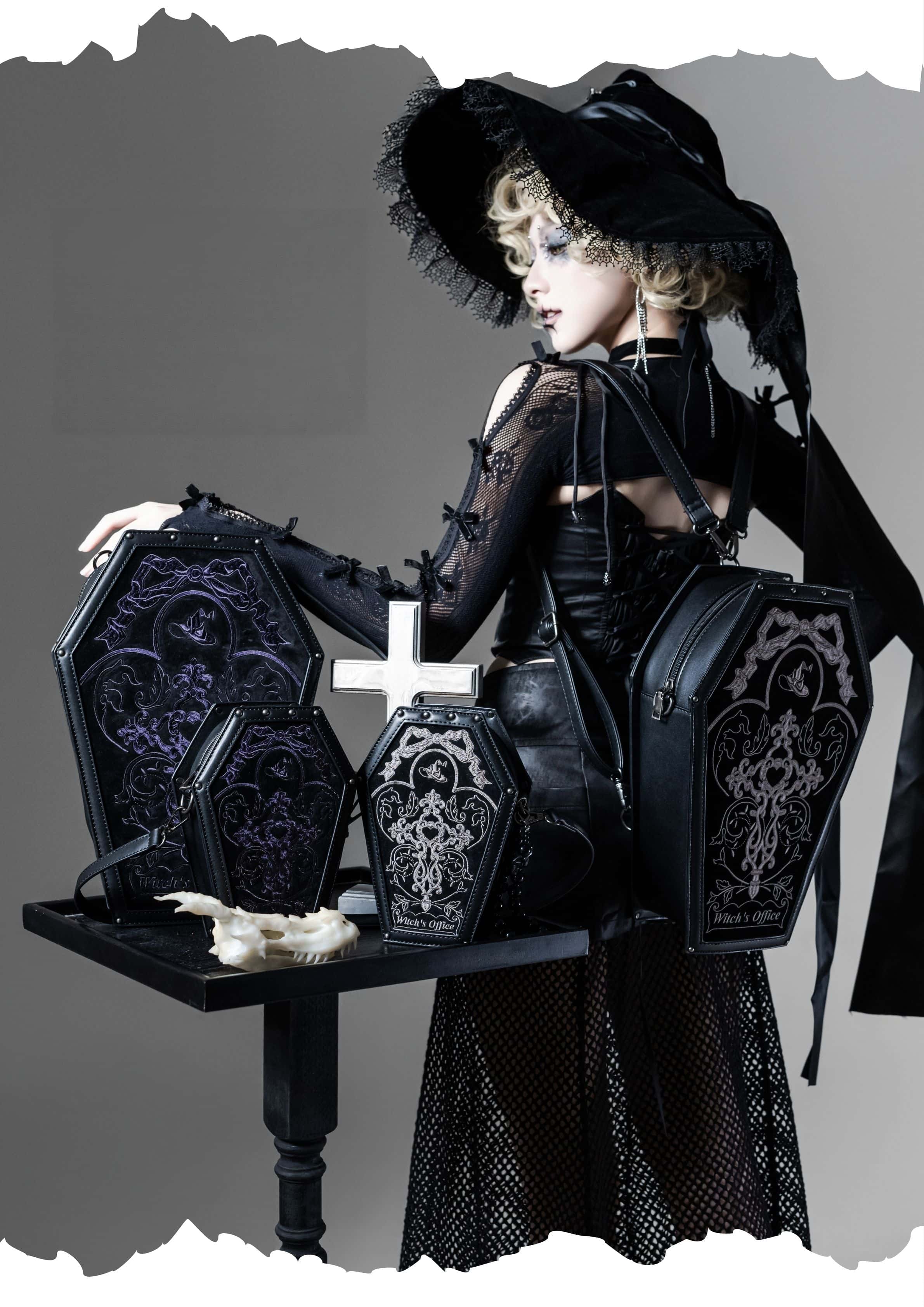 Witch's Office Gothic Coffin Embroidery Bag