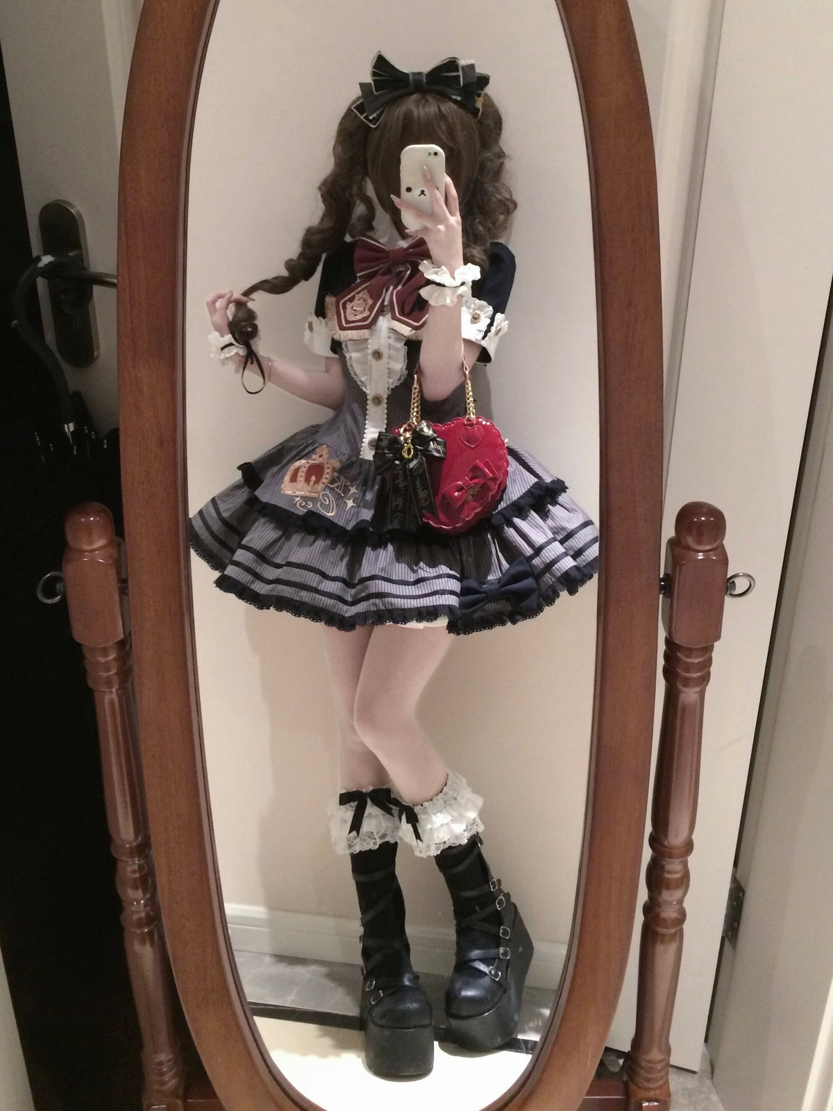 Black Striped Crown Idol Academy Lolita Fake Two-Piece OP Dress