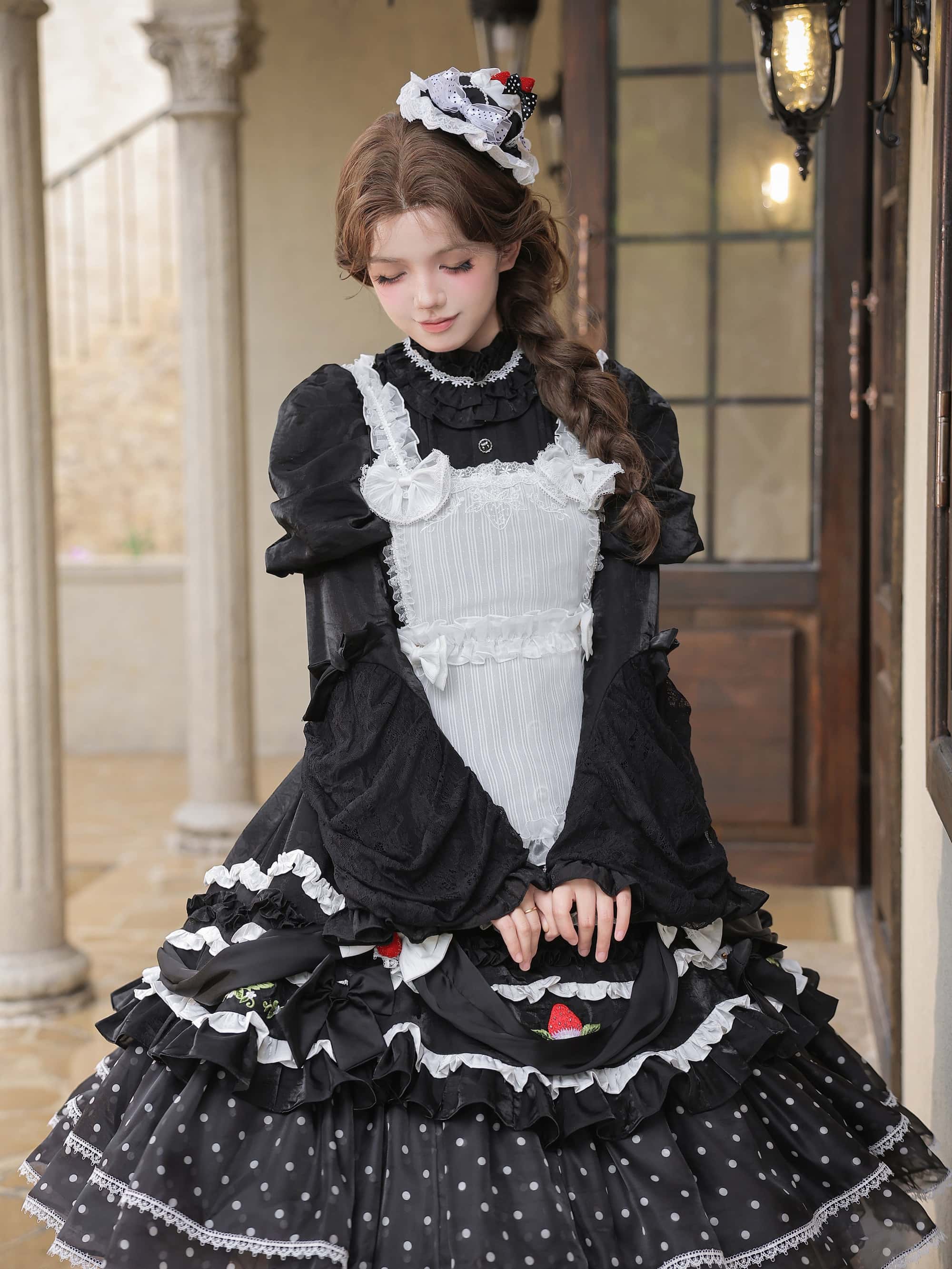 Twilight Berry Princess Gothic Maid Lolita Tiered Embroidered OP Dress