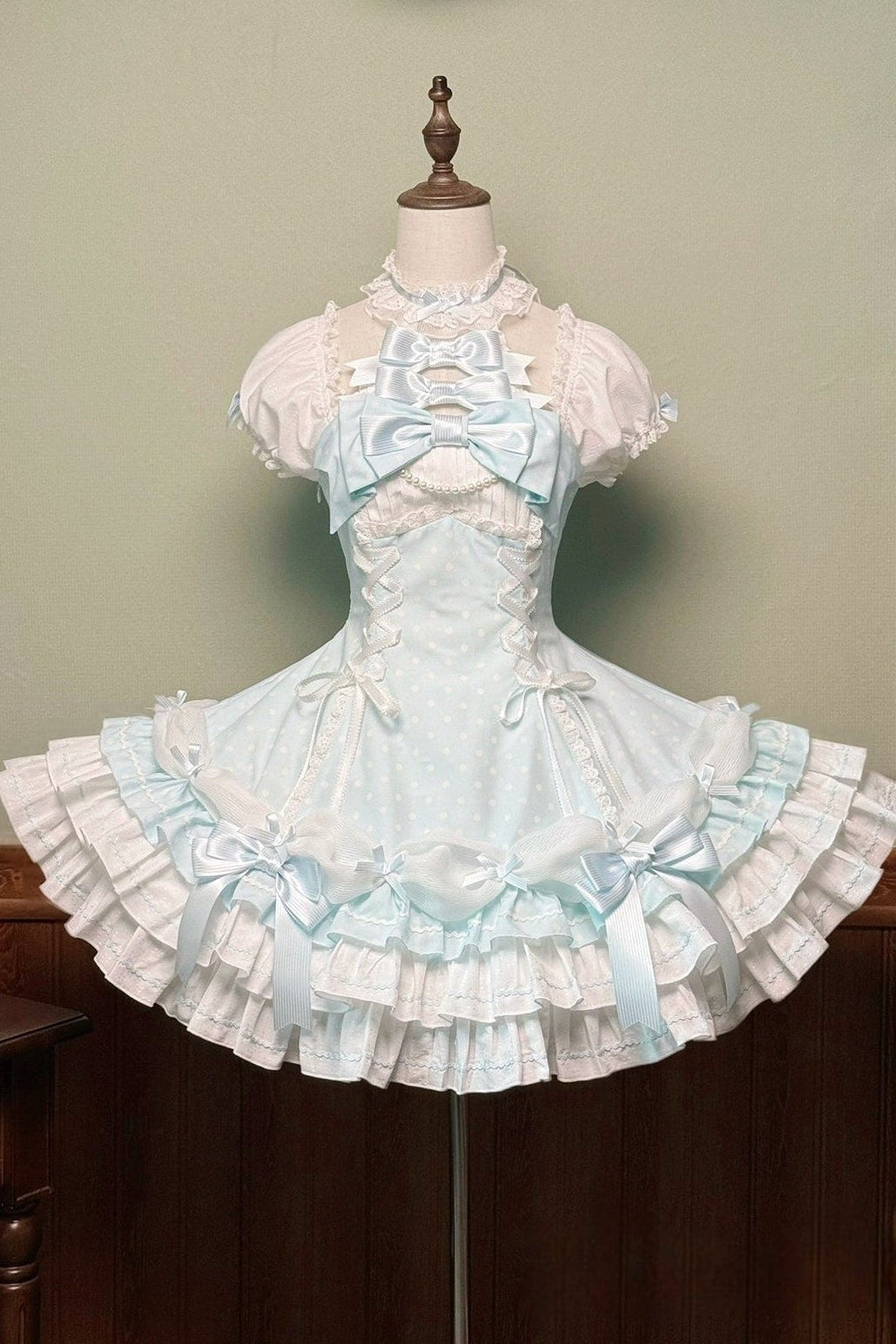 Robe Vintage Lolita à Pois Bleu Dos Nu