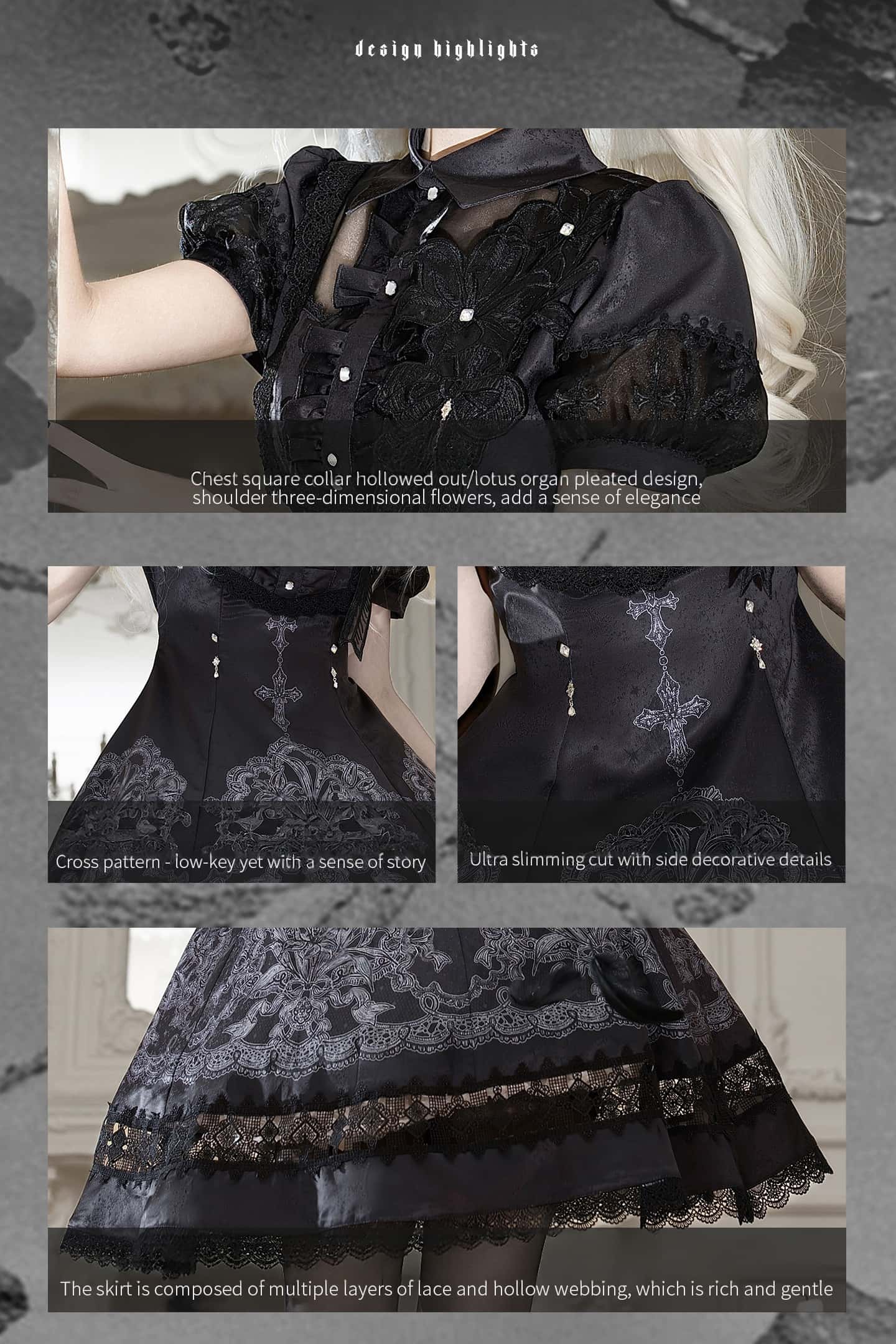 Black Lace Lily Gothic Classic Lolita OP Dress