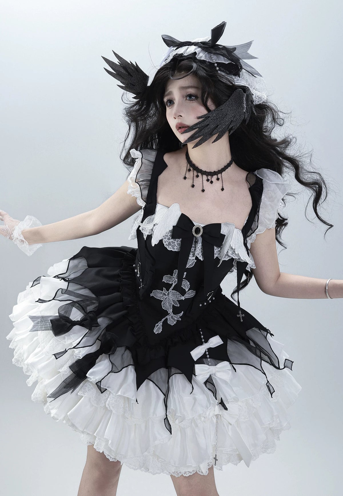 White Crow Original Elegant Gothic Lolita Black White OP Dress