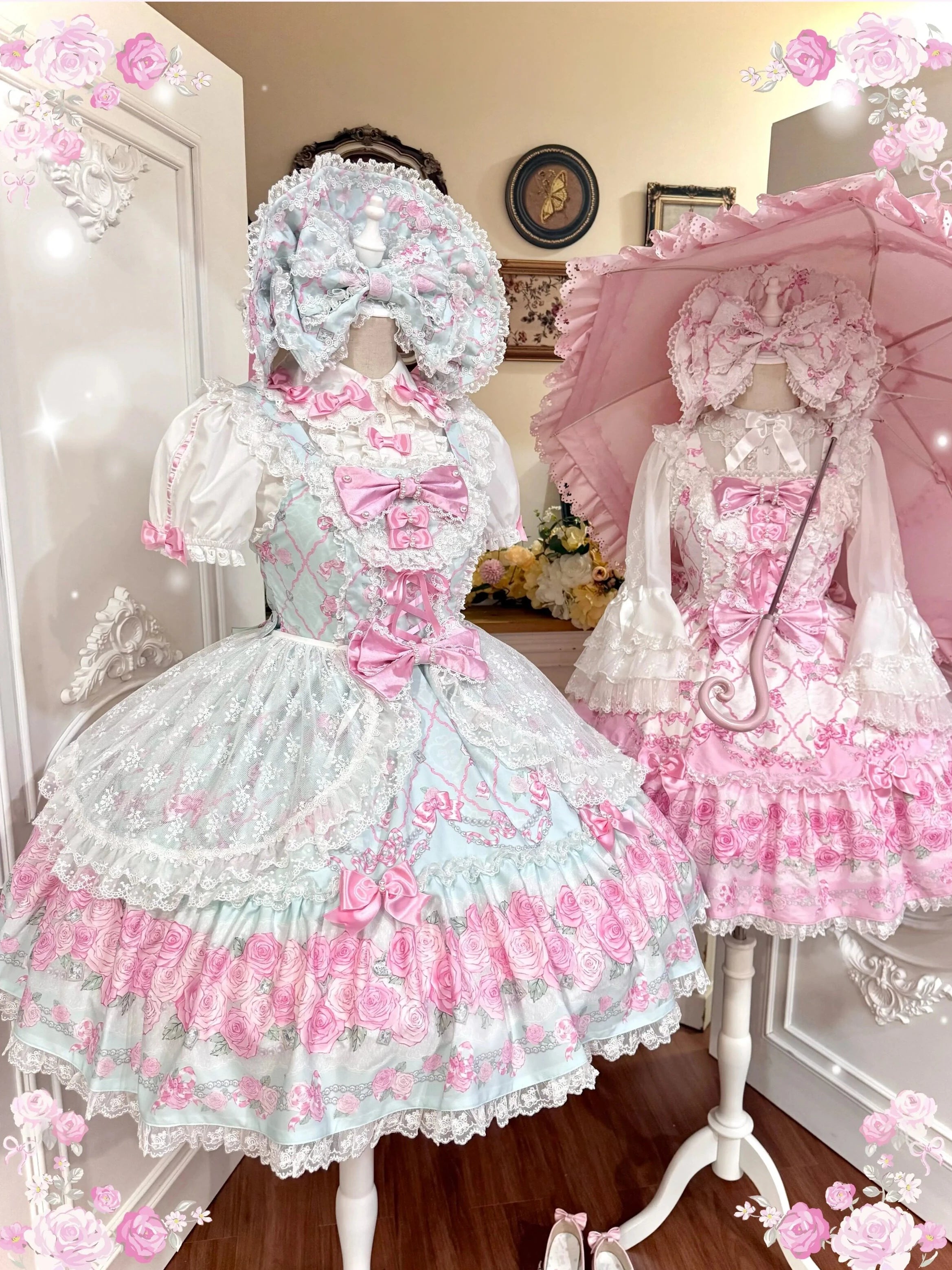 2026 Summer Rose Lattice Tiered Sweet Lolita JSK Dress with Bow Headpiece