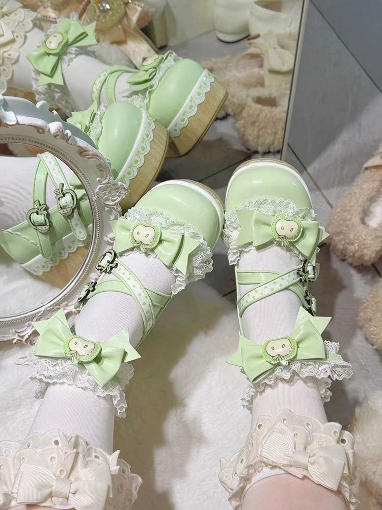 Apple Tart Lolita Shoes Japanese Style Bow Heightening Platform Shoes