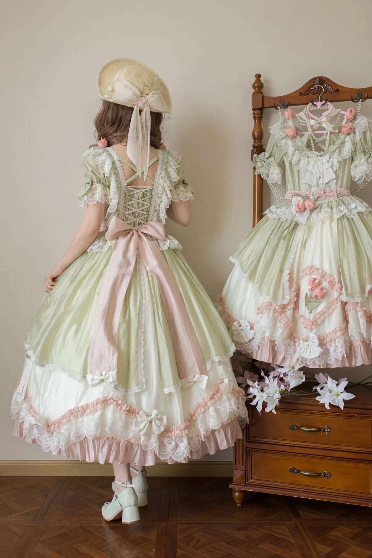 Tulip Letter Mint Green Short Sleeve Classic Lolita OP Dress