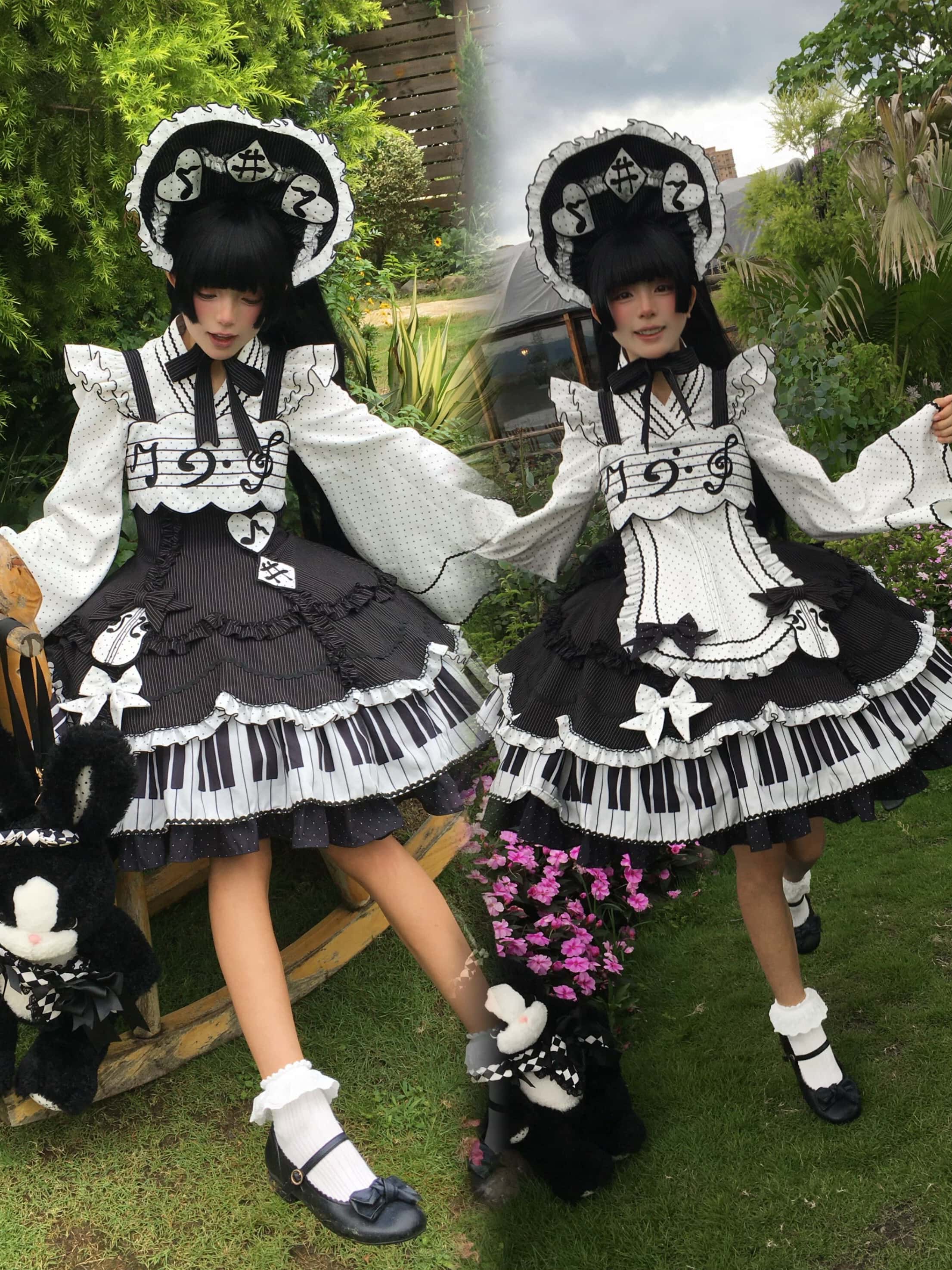 Rhythmic Notes Piano Key Gothic Classic Lolita JSK Full Set