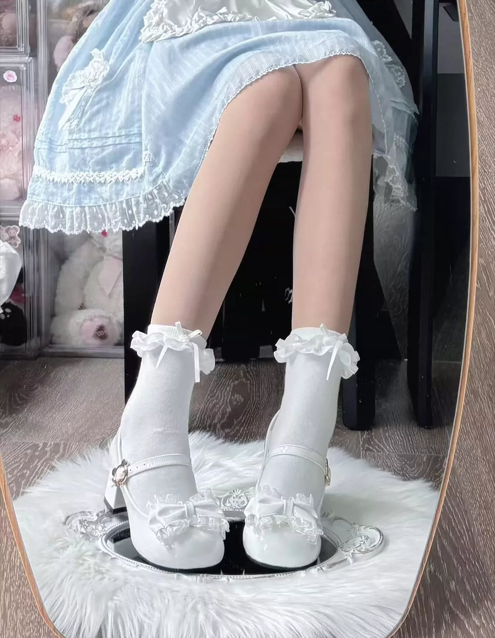 Little Gummy Sweet Lolita Lace Bow Mary Jane Mid Heel Shoes