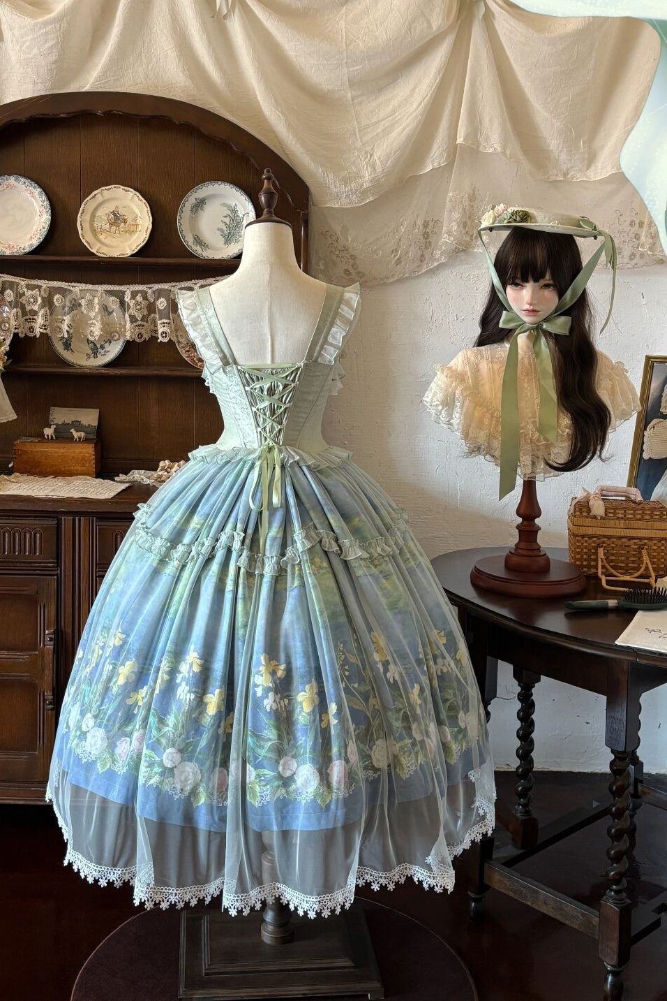 Violet‑Hued Lake Classic Oil‑Painting Printed Tulle Lolita JSK Dress