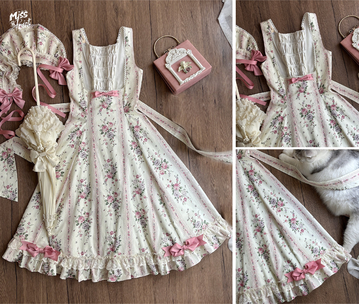 Susans Garden Pastel Floral Empire Waist Lolita JSK Dress Set