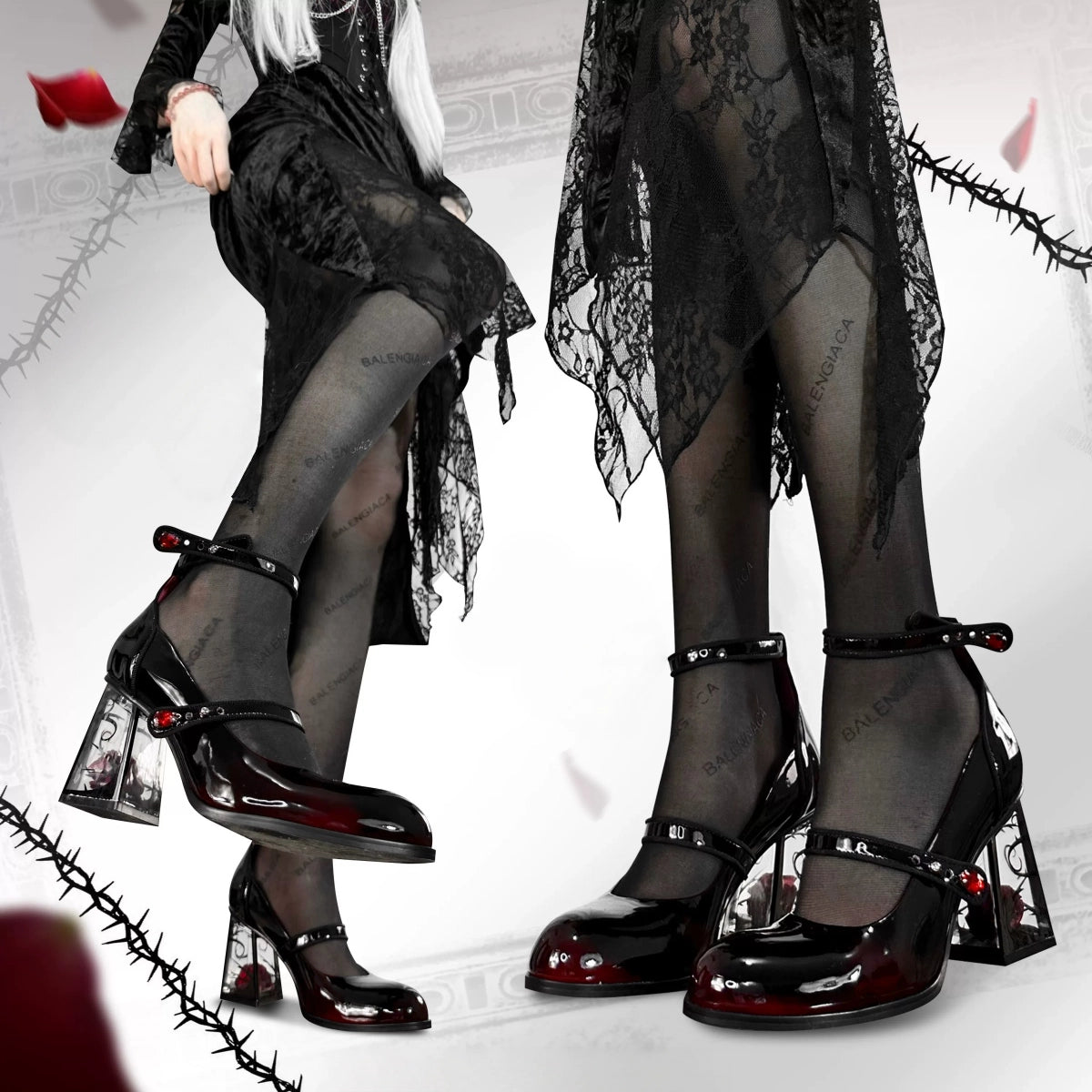 Rose in Wardbox Lolita Original Gothic Cool‑edgy Rose High Heeled Shoes