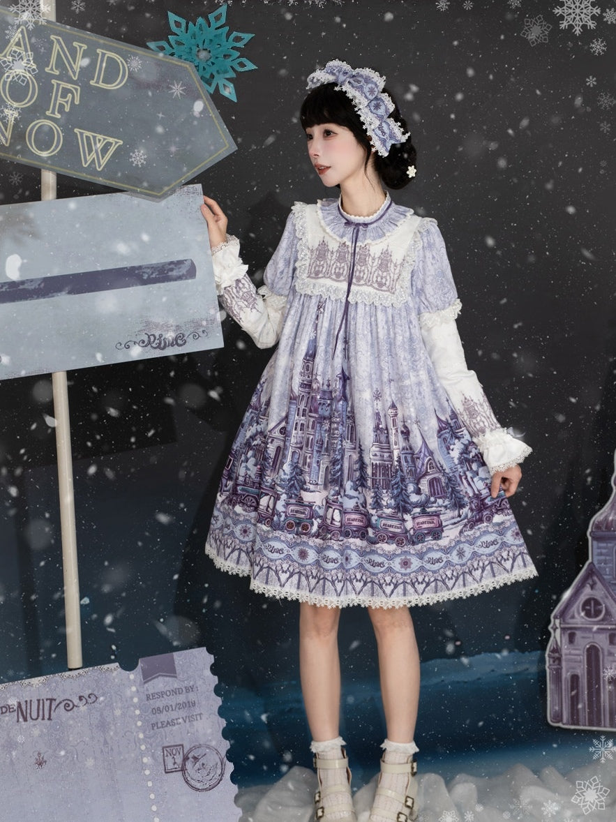 Arrive At The Land Of Snow Christmas Tulle Embroidery Lolita OP Dress