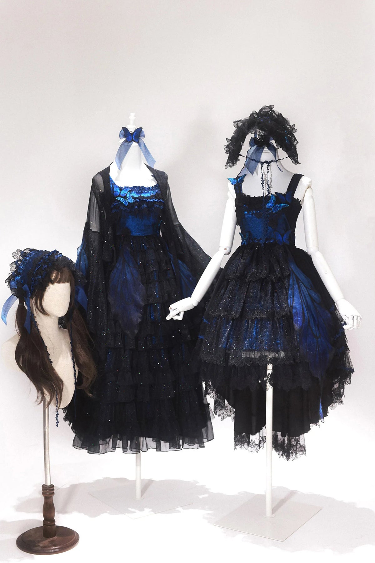 Shining Butterfly Lolita Dark Gothic Embroidered Blue Morpho JSK Set