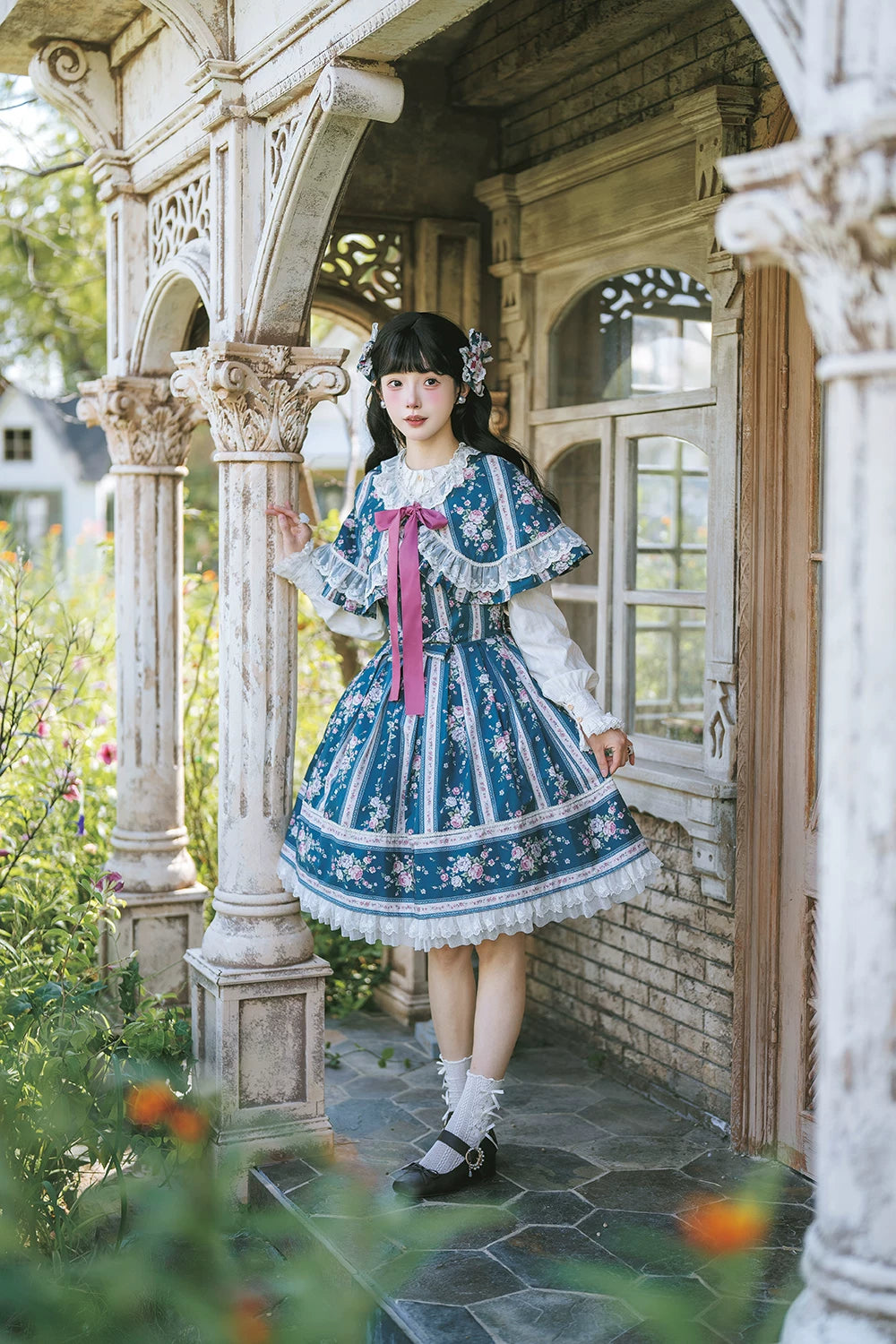 Susans Garden Pastel Floral Lolita Box Pleat JSK Dress Set