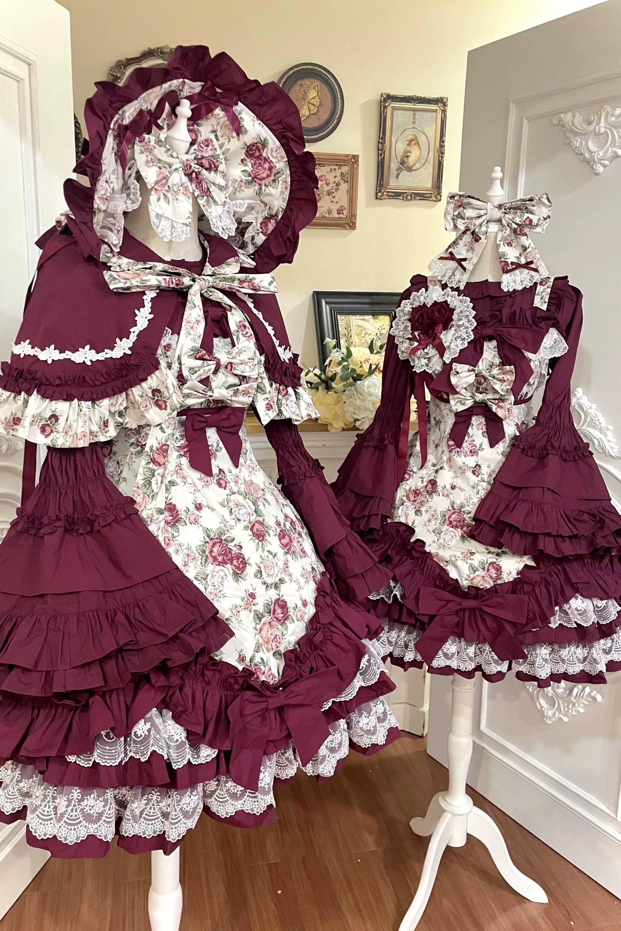 Burgundy Rose Classic Lolita JSK Vintage Japanese Rose Print
