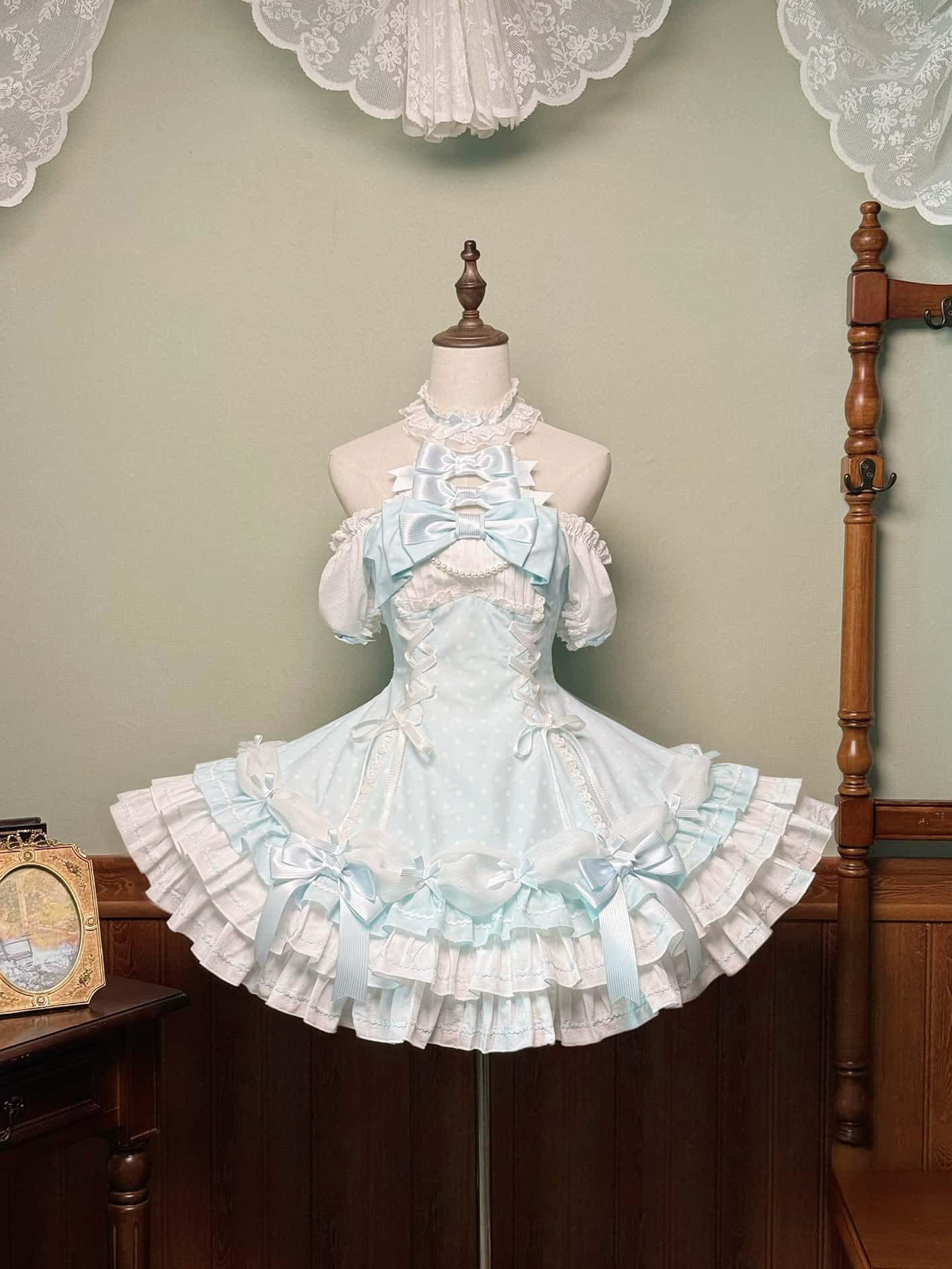 Vintage Polka Dot Lolita Halter Blue OP Dress