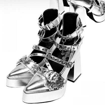 Lolita Gothic Dark style Block Mid Heels LE5023