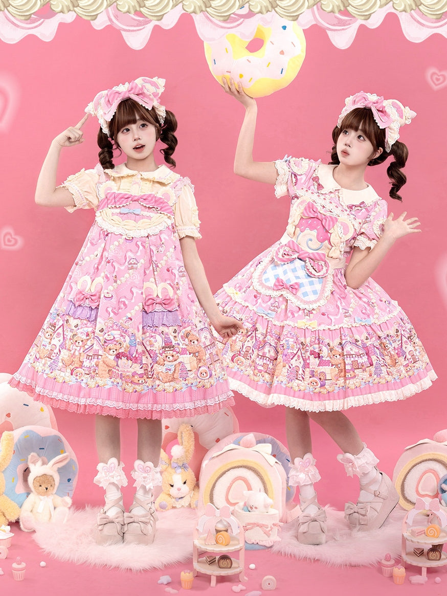 Bear Cake Sweet Lolita OP and JSK Dress Set