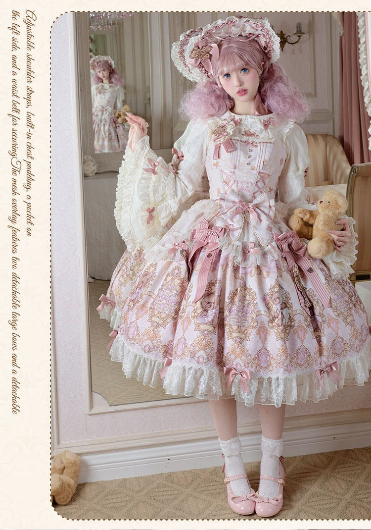 Sweet Ode Bear Lolita Printed Pink JSK