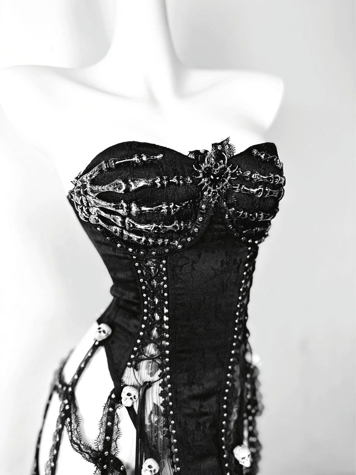 Pure Black Gothic Dark Halloween Corset & Half Skirt Set