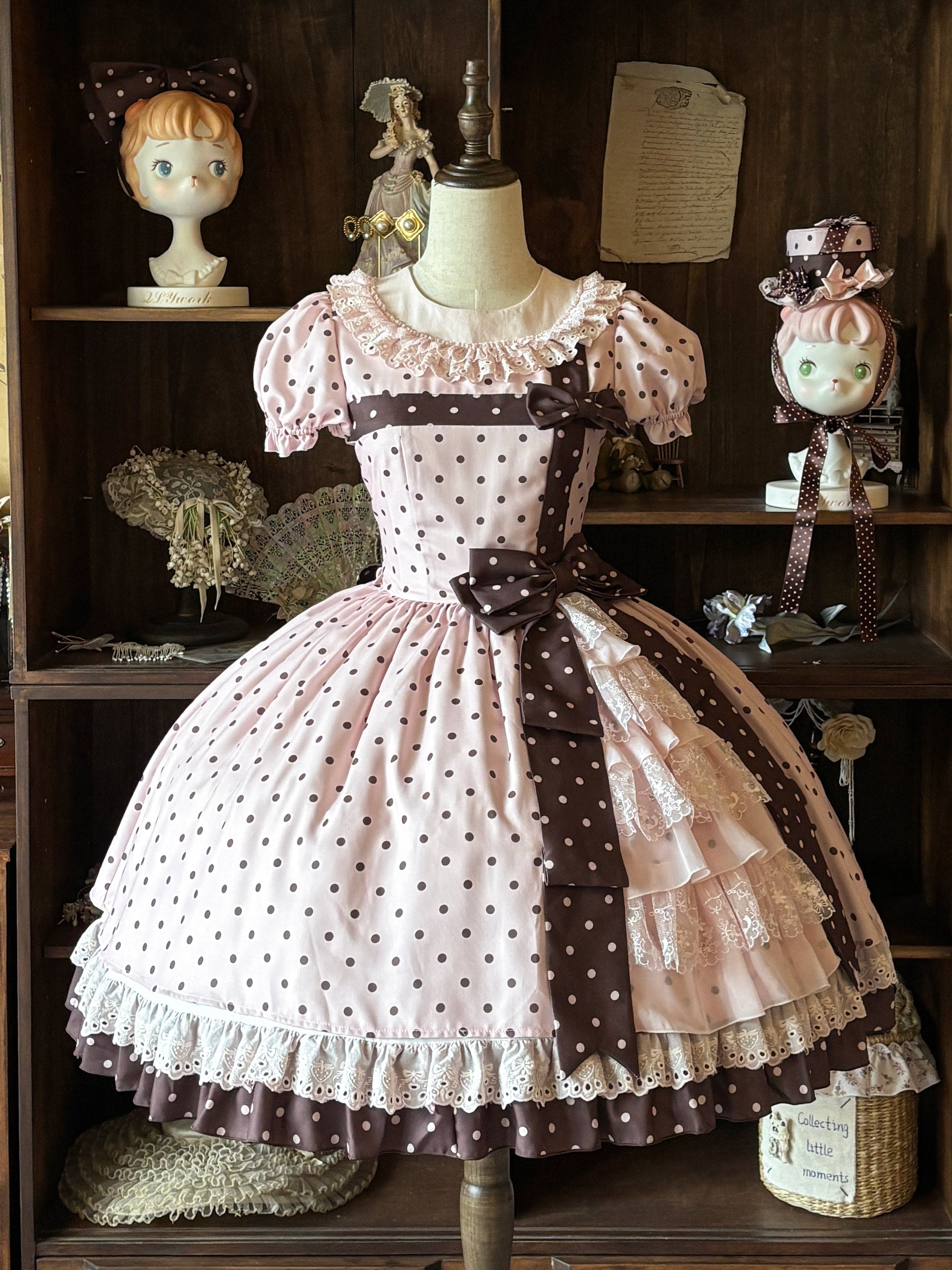 Canele Gift Box Pink Polka Dot Bow Sweet Lolita OP Dress