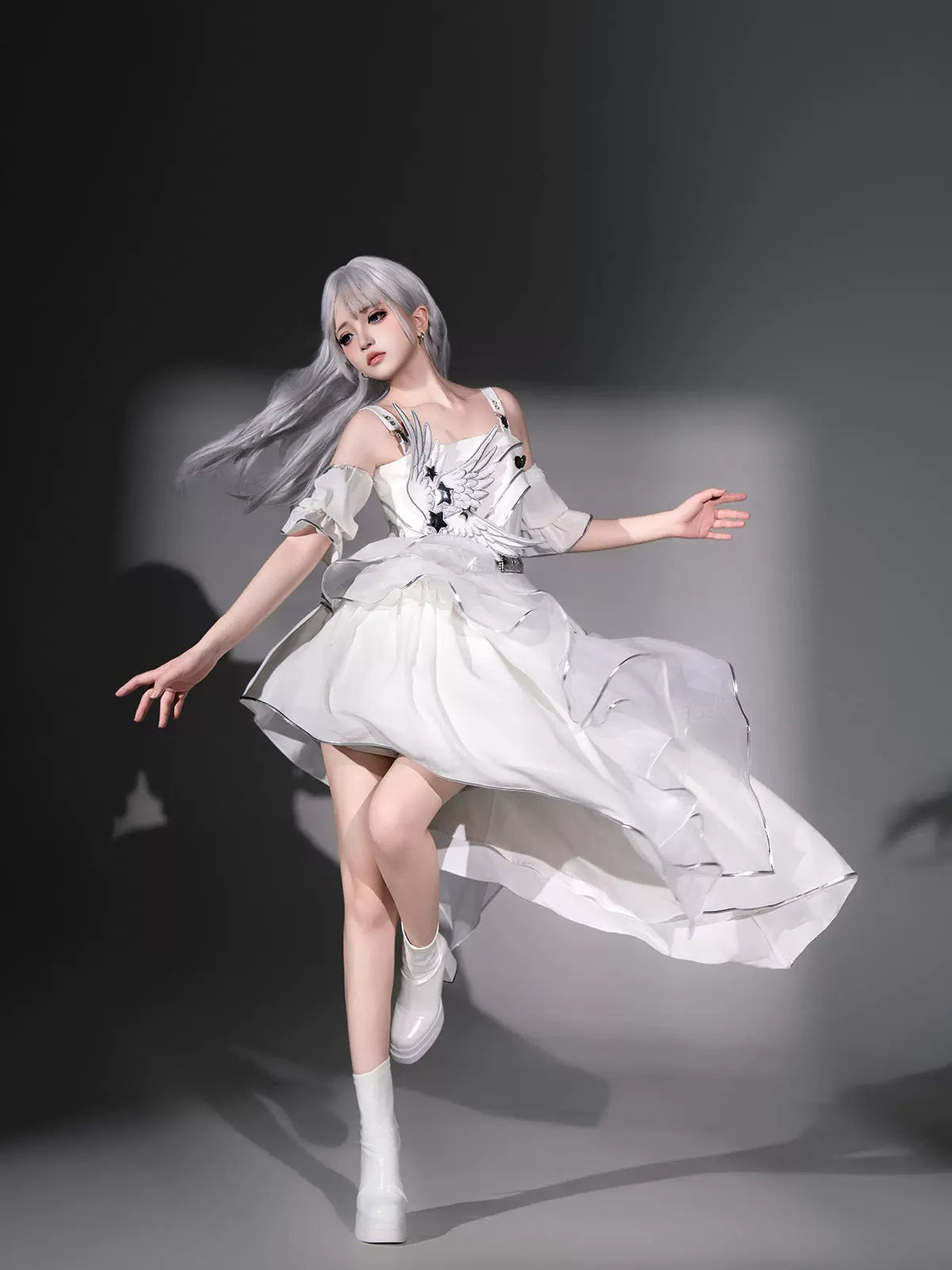 Silver Wing Cyberpunk Futuristic Lolita JSK Camisole Dress Set