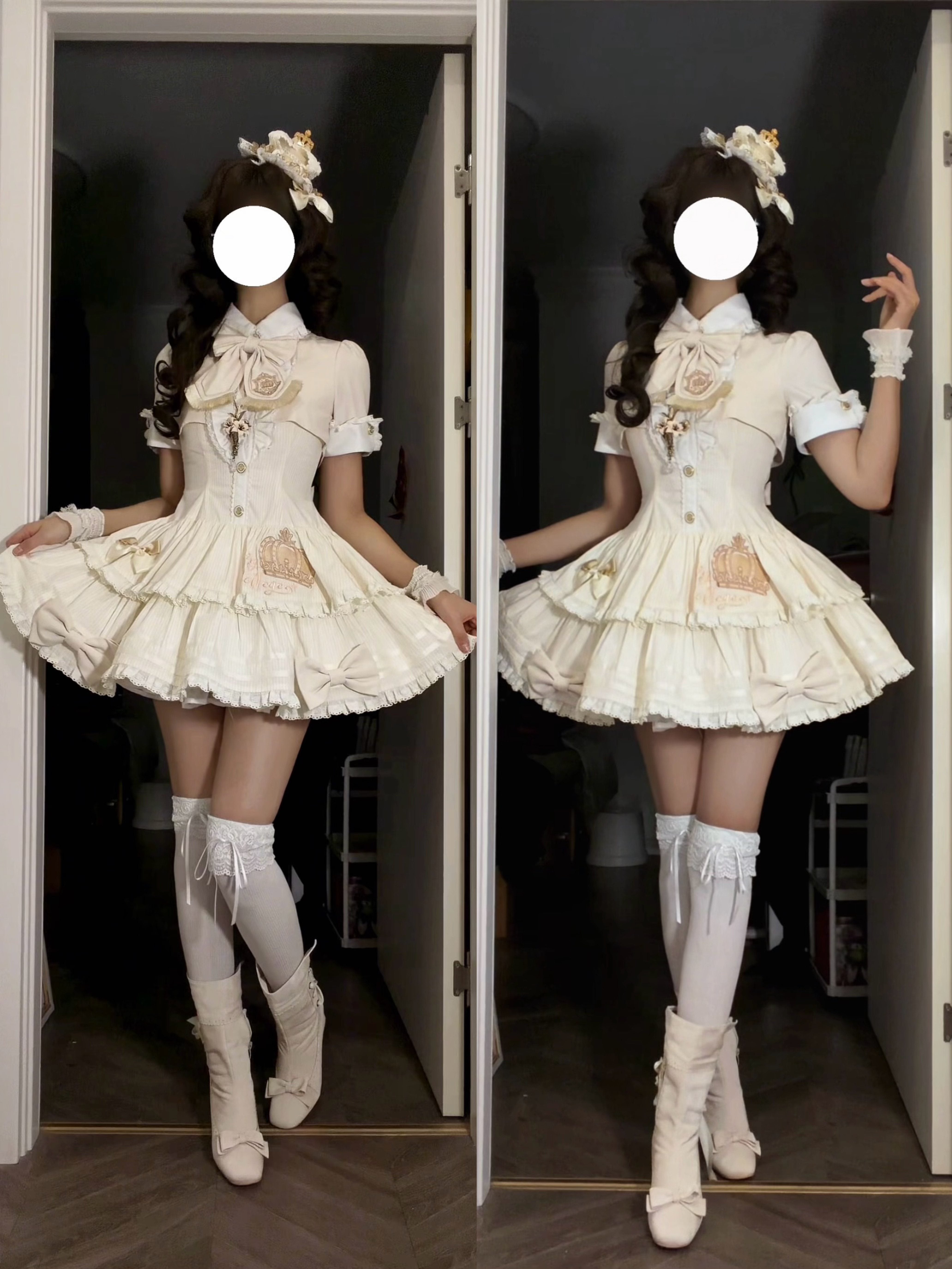 White Striped Crown Idol Academy Lolita Fake Two-Piece OP Dress