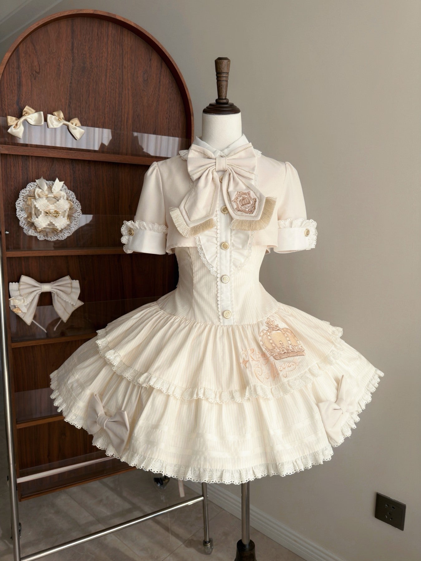 White Striped Crown Idol Academy Lolita Fake Two-Piece OP Dress