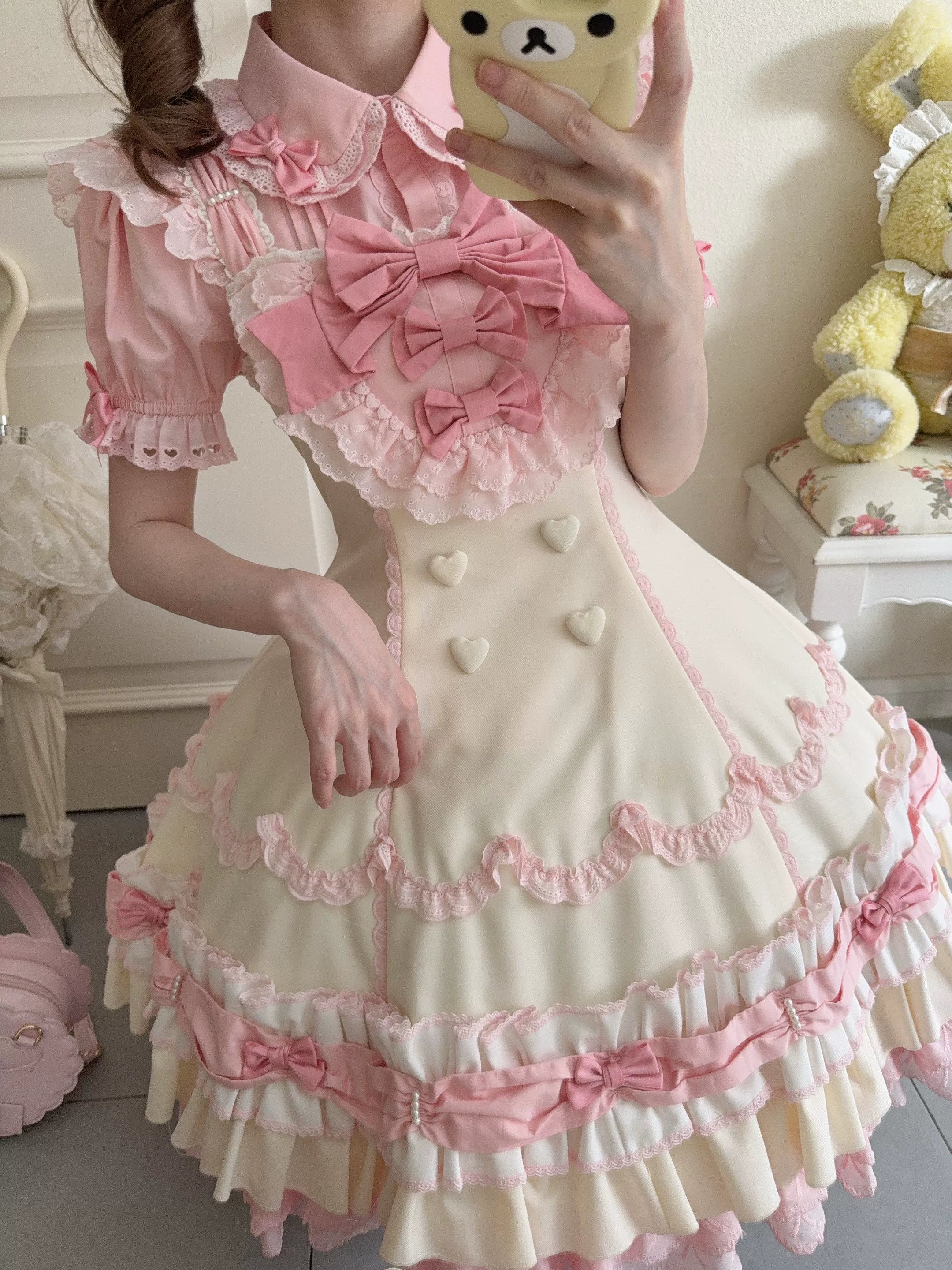 Cream Fondant Sweet Pink Retro 6-Panel Cut Original Lolita JSK