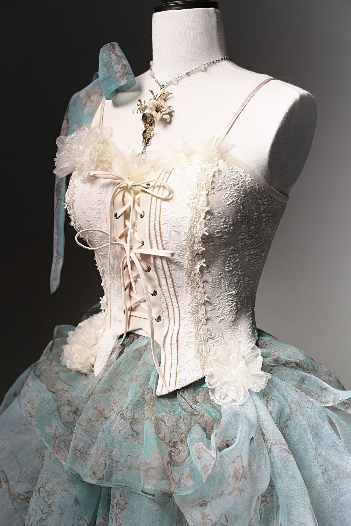 Van Gogh Almond Blossom Vintage Strapless Organza Dress / Corset & Skirt Set