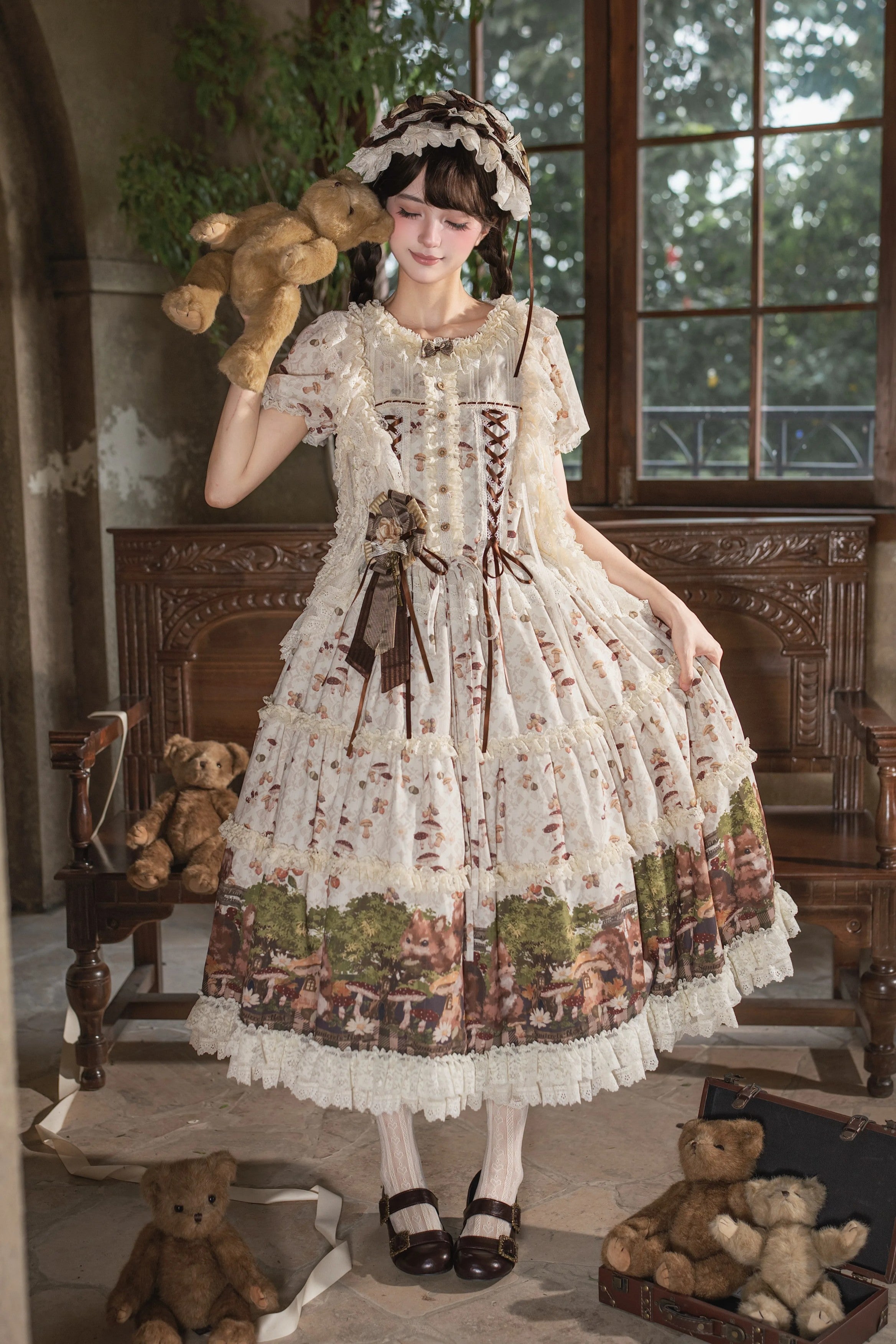 Magic Telegram Squirrel Fairytale Cottage Lolita Long OP