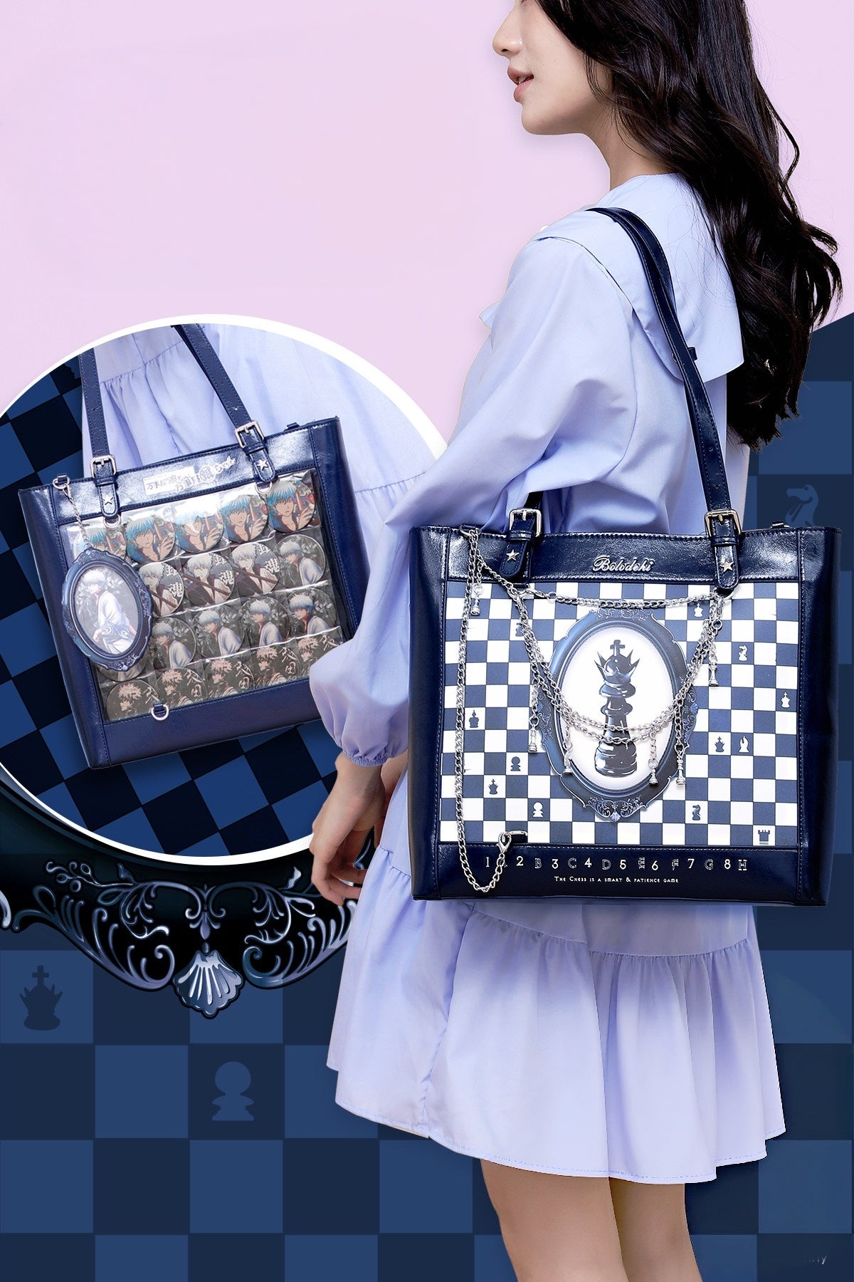 Chessboard Lolita Argyle Illustrated Tote Ita Bag
