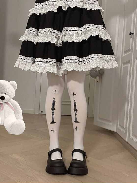 Lolita Gothic Punk 80D Velvet Print Tights LE9007