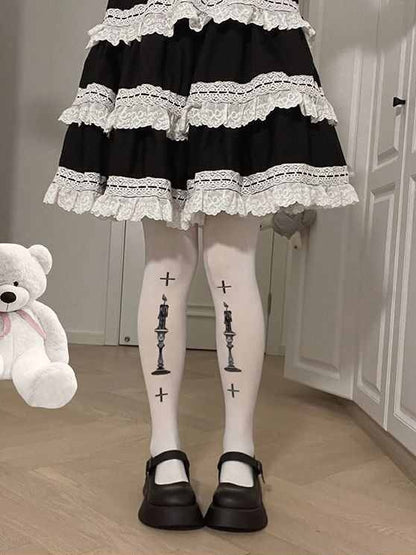 Lolita Gothic Punk 80D Velvet Print Tights LE9007