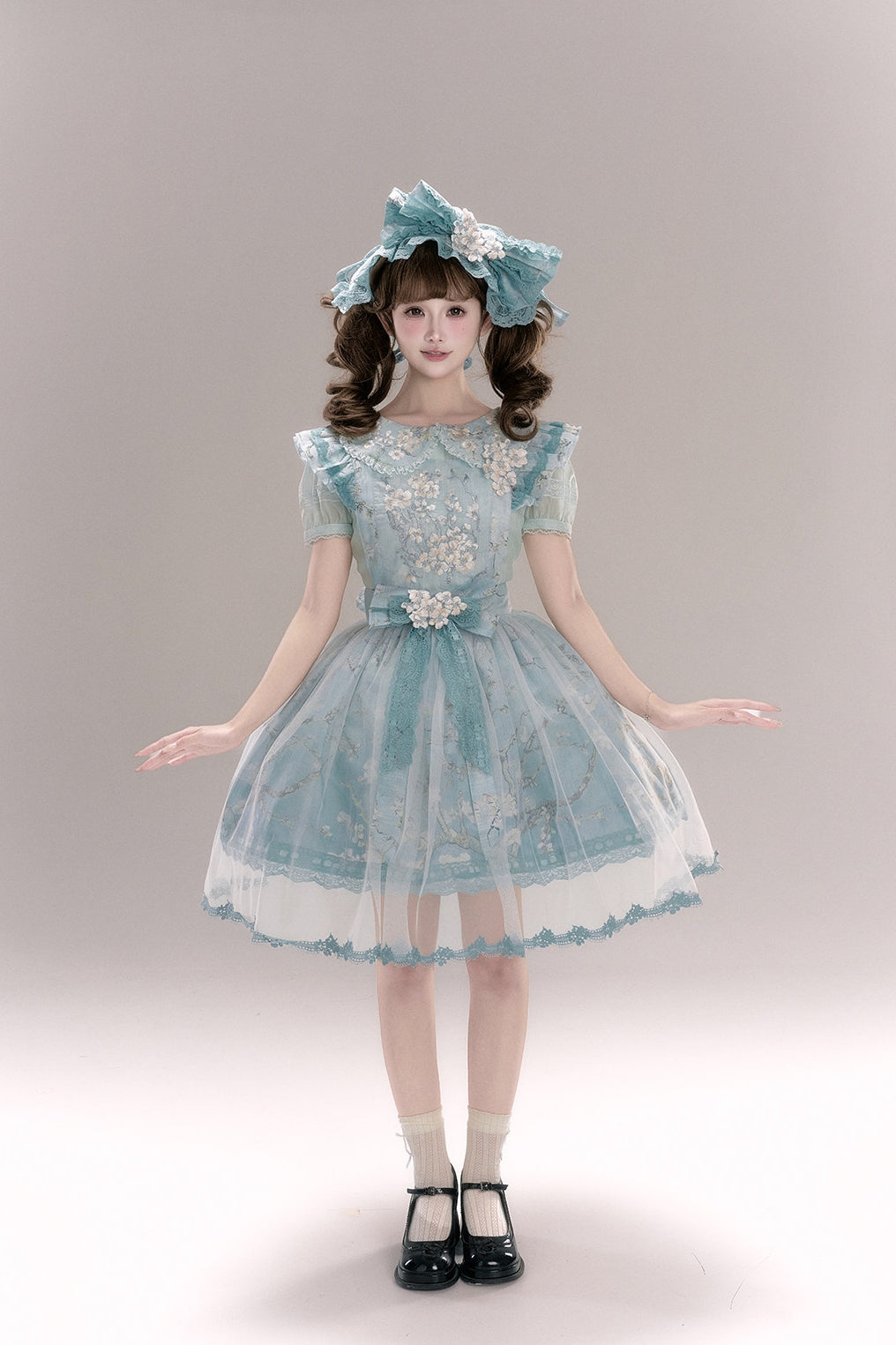 Apricot Blossom Shadow Pink & Blue Black Hanfu Lolita JSK Set
