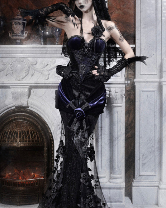 Lolita Gothic Fishbone Velvet Dress Set LG1010