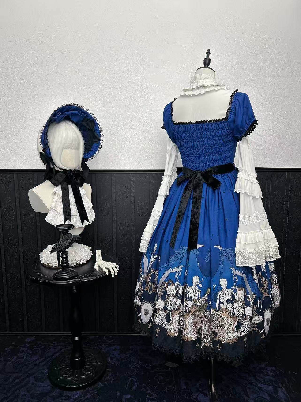 Dragon Bone Lily Lolita Gothic Blue OP Dress