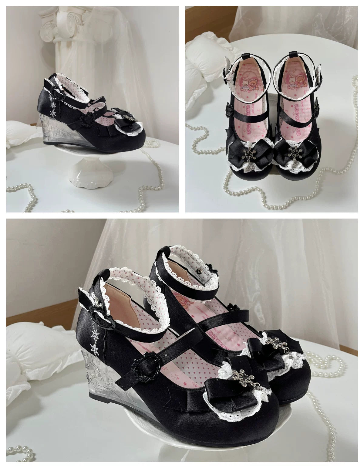 Snow Gift Sweet‑Girl Embossed Novelty‑Heel Lolita Wedge‑Heel Shoes