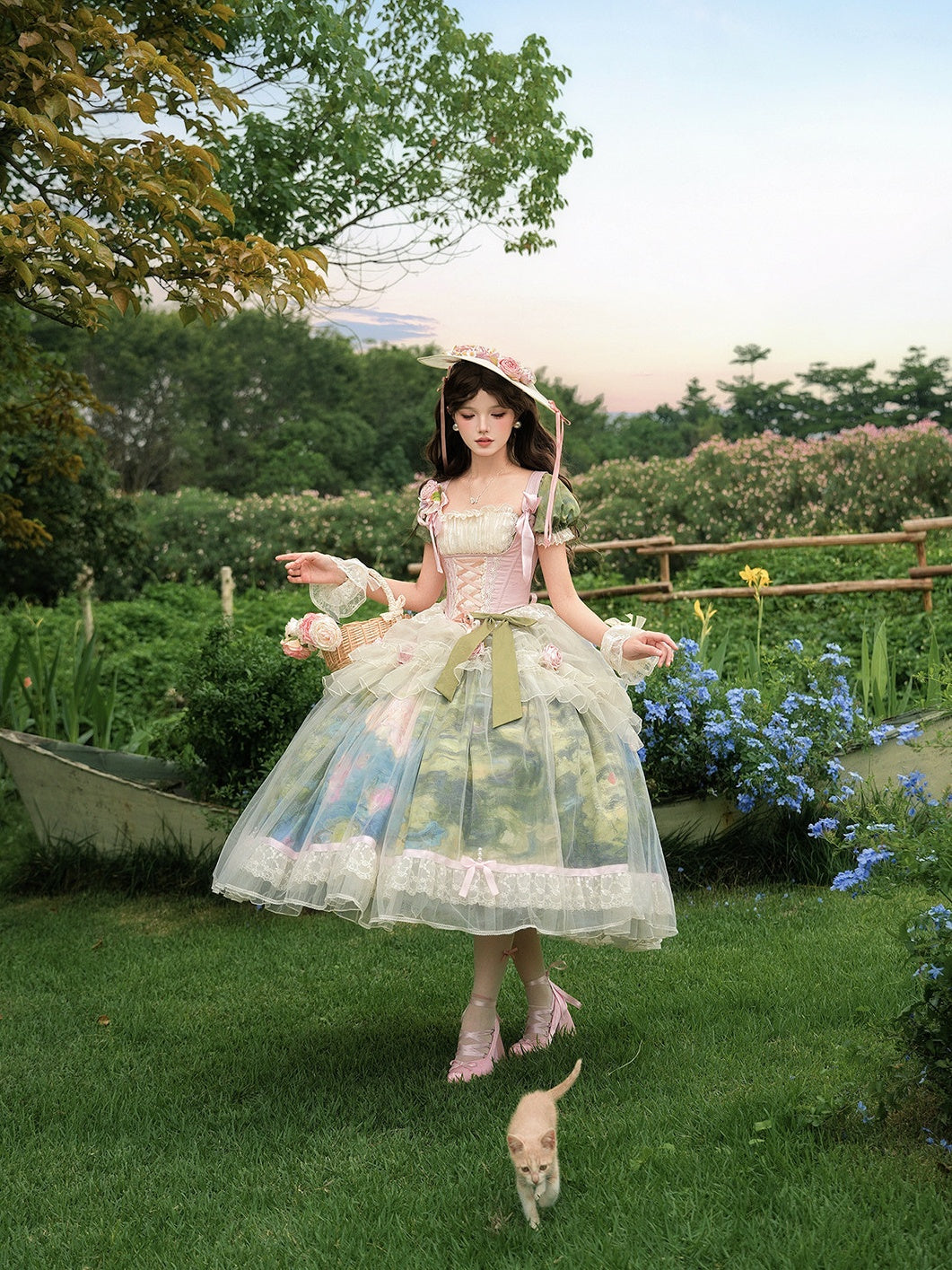 Monet's Garden Oil Painting Classic Lolita OP Dress Set