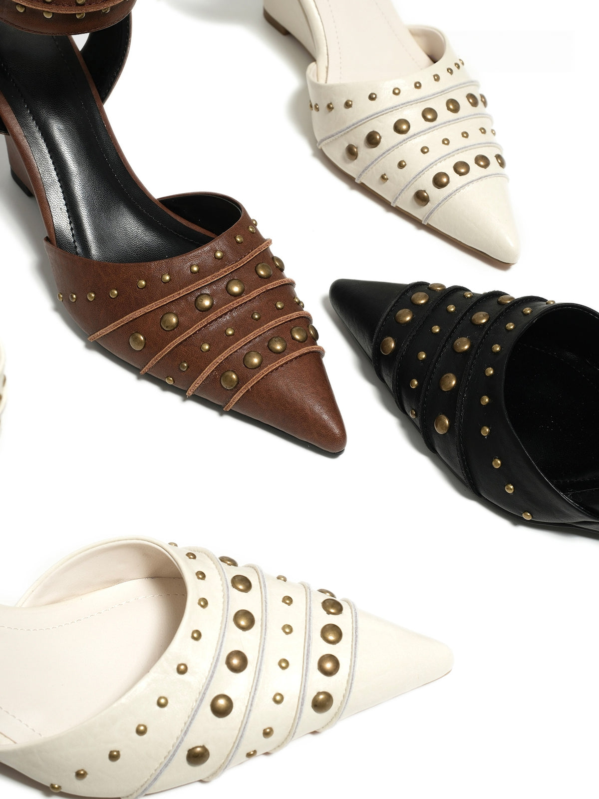 Tribal‑Style Spike‑Stud Pointed‑Toe Wedge‑Heel Pumps