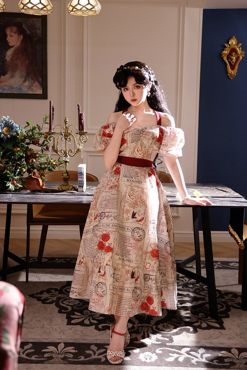 La Vie En Rose Square Neck Off Shoulder Camisole Lolita Maxi Dress Classic