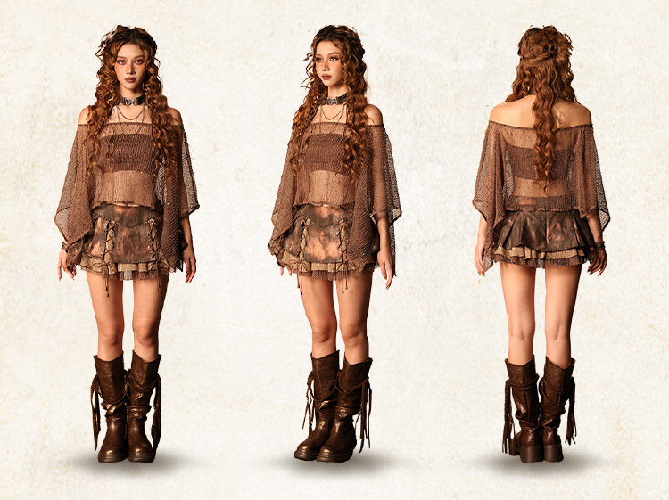Ember Wasteland Butterfly Batwing Net Mesh Shrug with Choker Chain Hardware