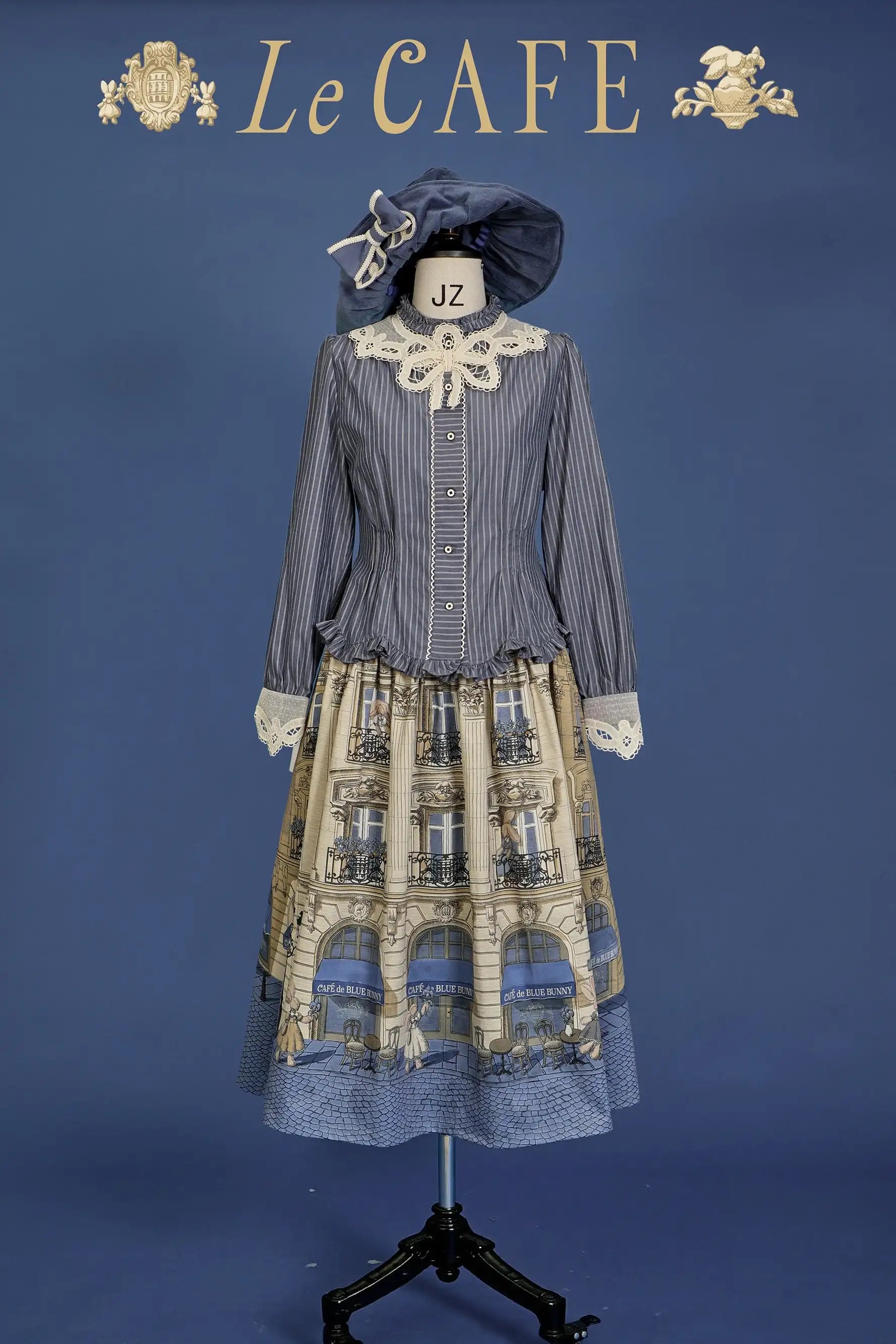 French Antique Stripe Lace Embroidery Sailor Collar Fitted Blouse