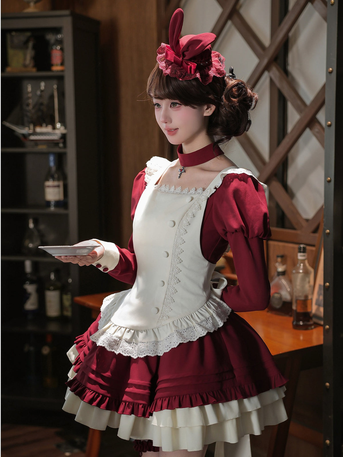 Lia Elegant Old‑School Square‑Neck Ruffled Vintage Lolita OP Dress