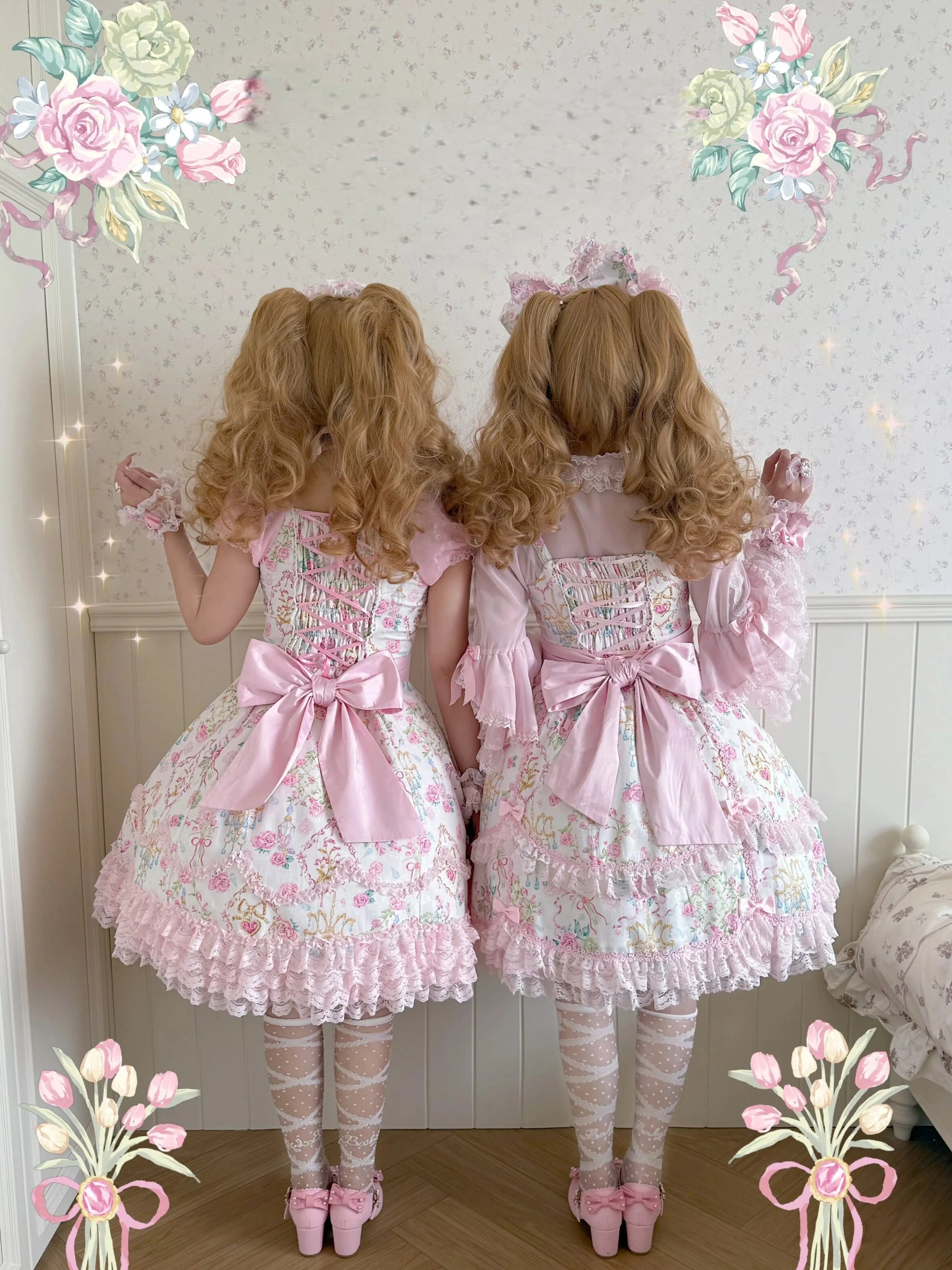 Spring 2025 Vintage Flower Wall Chandelier Rose Print Sweet Lolita JSK Dress