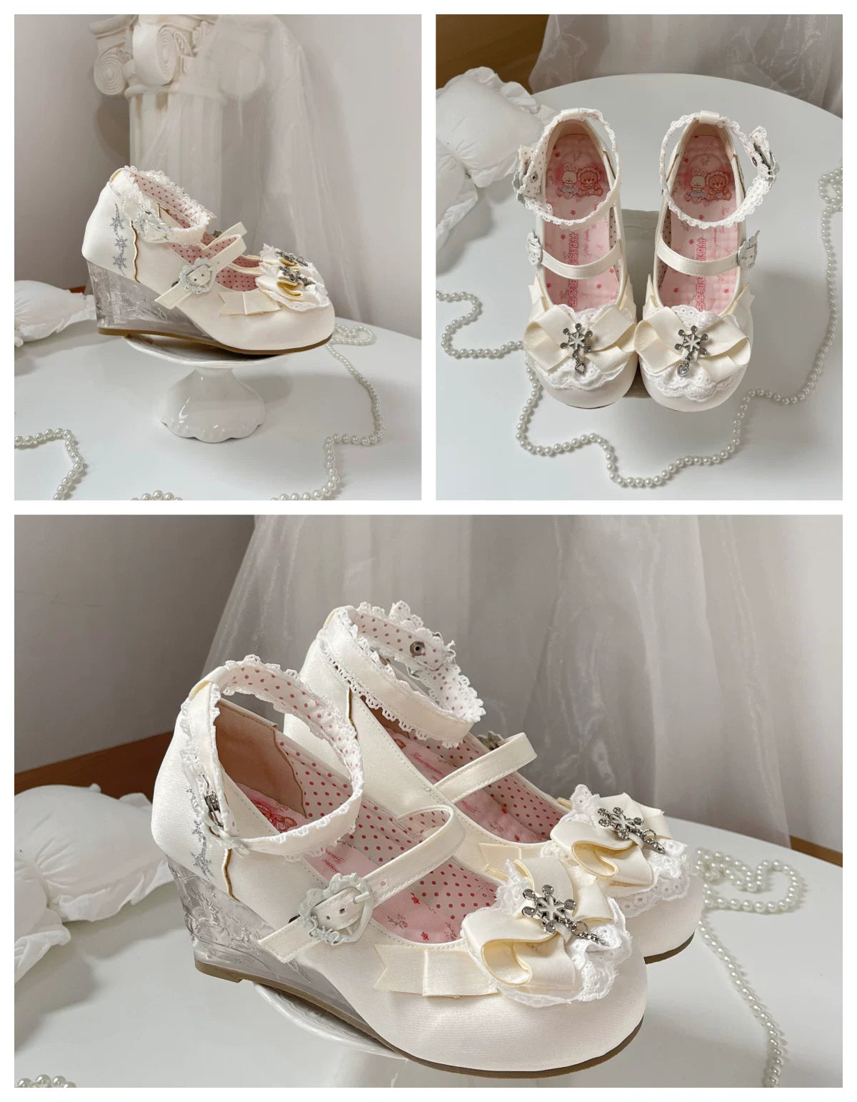 Snow Gift Sweet‑Girl Embossed Novelty‑Heel Lolita Wedge‑Heel Shoes