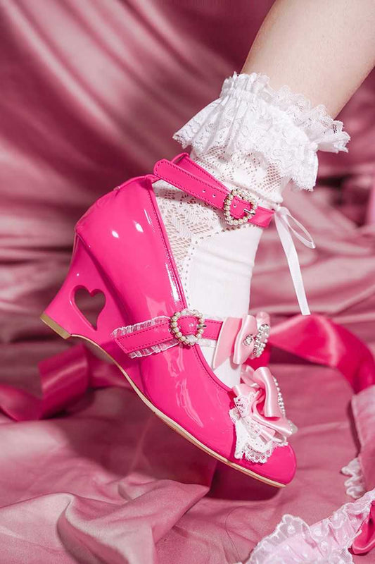 Lolita Sweet Bow Pearl Wedge Heels LE5027