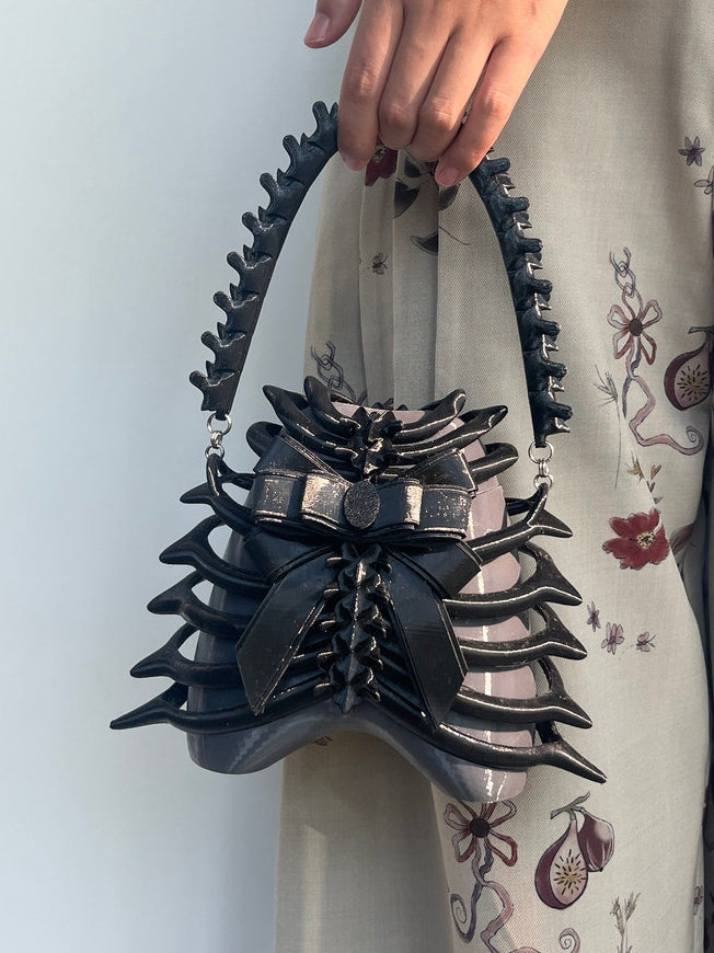 Rib Cage 3D Printed PLA Resin Crossbody Black Bag
