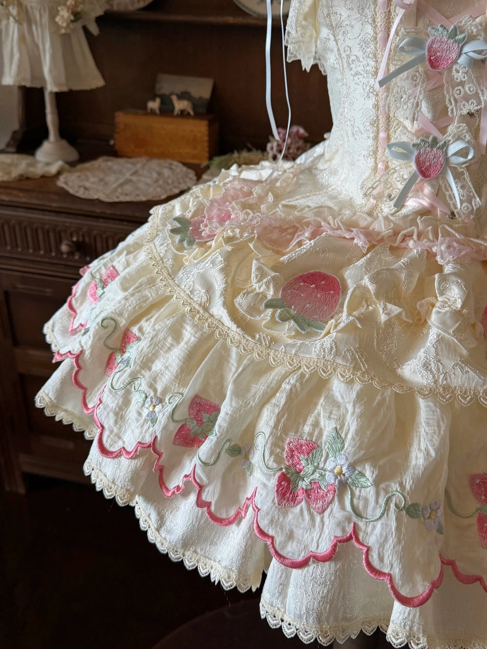 Strawberry Bunny Lolita Original Sweet Style Whipped Cream Dress