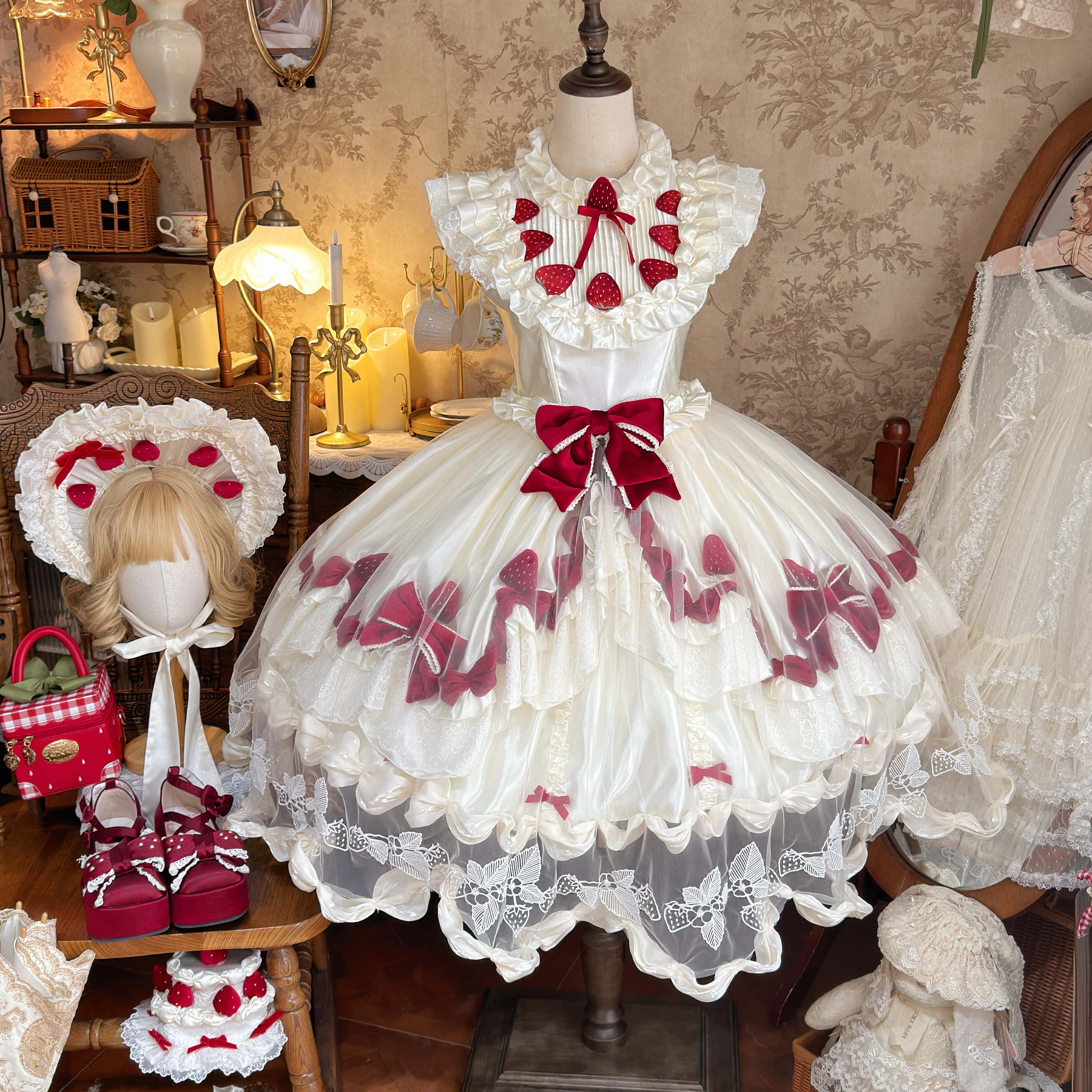 Strawberry Cream Cake Lolita OP Dress Set