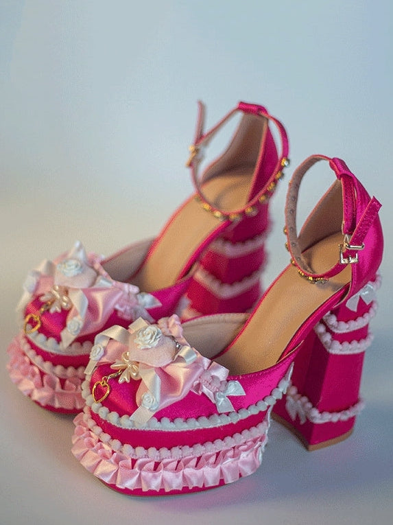 Cream Dopamine Lolita Sweet‑Girl Alt‑Y2K High‑Heel Shoes